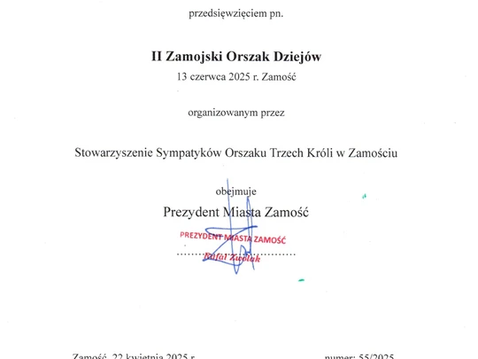 Honorowy Patronat Prezydenta Miasta Zamość